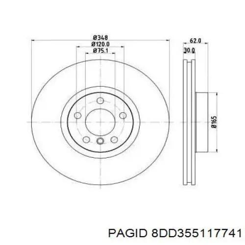 Диск тормозной передний PAGID 8DD355117741