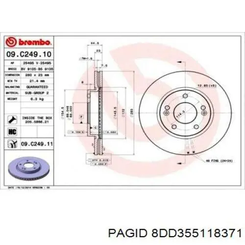 Передние тормозные диски 8DD355118371 HELLA-PAGID