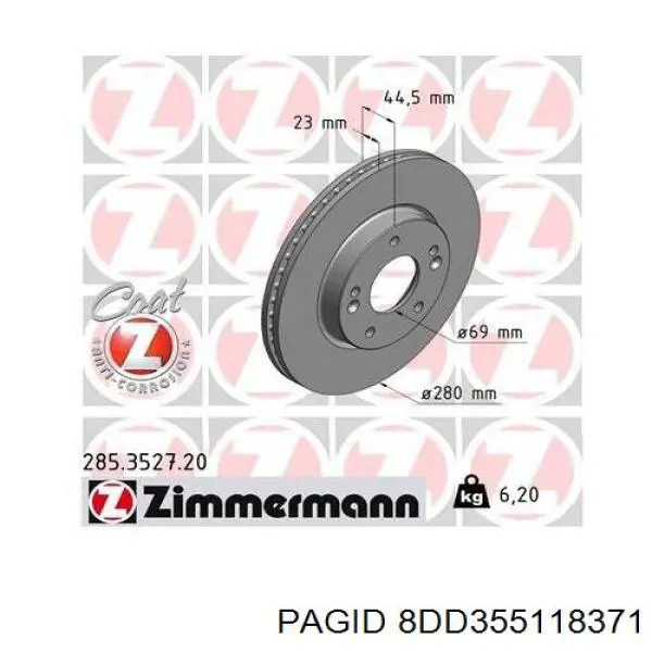 Передний тормозной диск HELLA-PAGID 8DD355118371