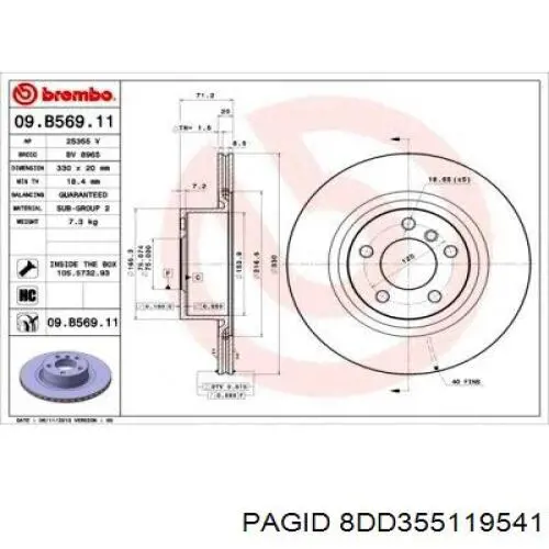 Купить 8DD355119541 HELLA-PAGID Диск тормозной задний