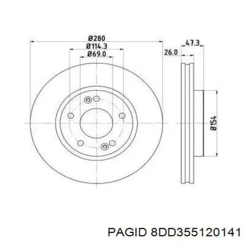 Передние тормозные диски 8DD355120141 HELLA-PAGID