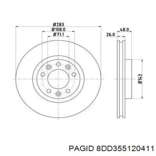 Передние тормозные диски 8DD355120411 HELLA-PAGID