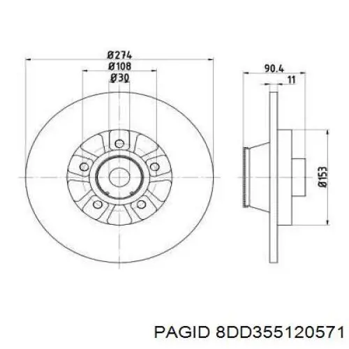 Тормозные диски 8DD355120571 HELLA-PAGID