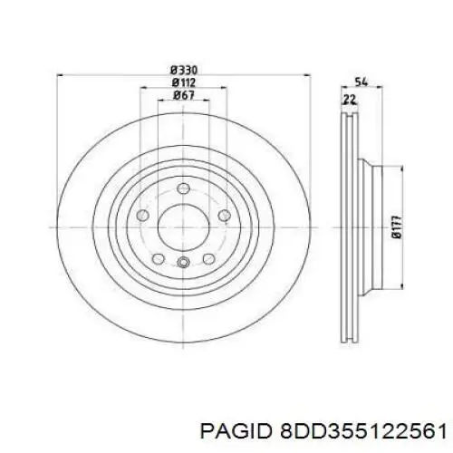 Тормозные диски 8DD355122561 HELLA-PAGID