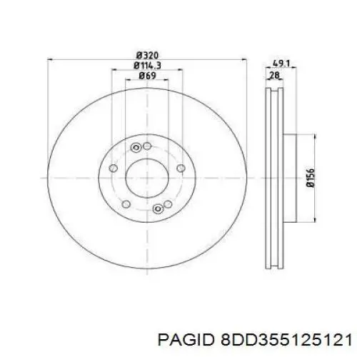 Передние тормозные диски 8DD355125121 HELLA-PAGID