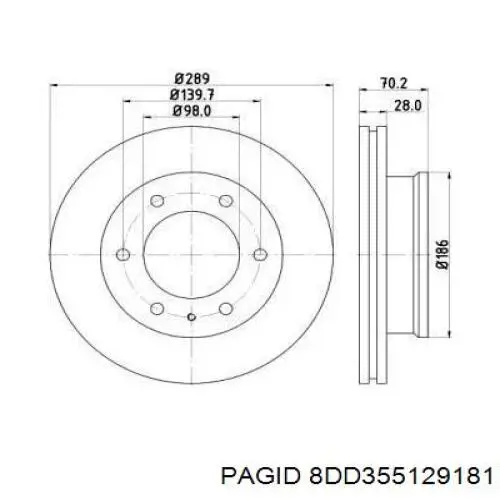 Передние тормозные диски 8DD355129181 HELLA-PAGID