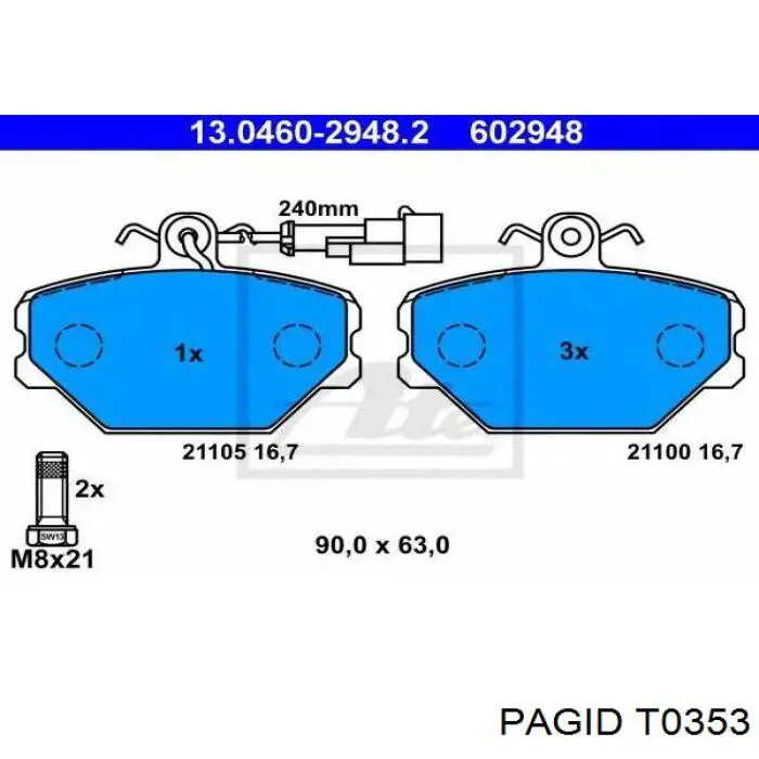 T0353 HELLA-PAGID колодки тормозные передние дисковые