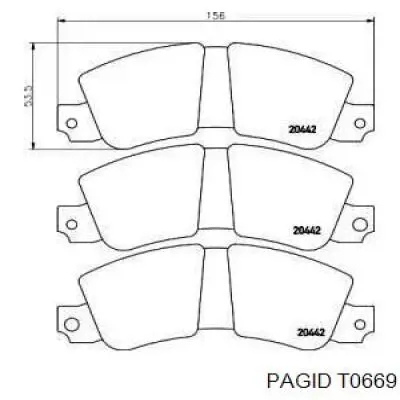 Передние тормозные колодки T0669 HELLA-PAGID