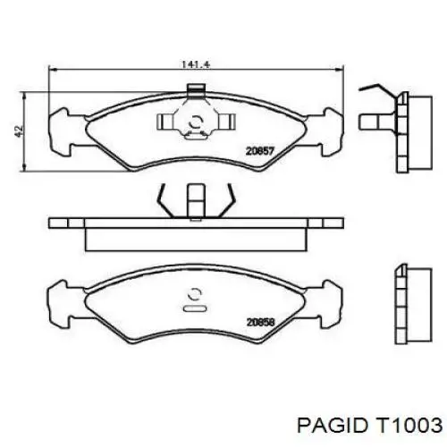 Передние тормозные колодки T1003 HELLA-PAGID