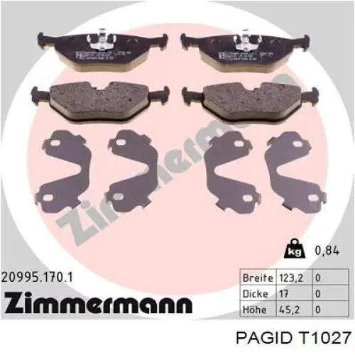 Купить T1027 HELLA-PAGID Колодки тормозные задние, дисковые