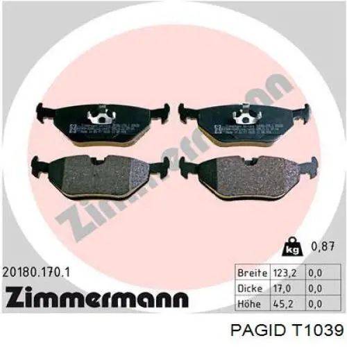 Колодки дисковые  HELLA-PAGID T1039 цена, от 19.43 USD