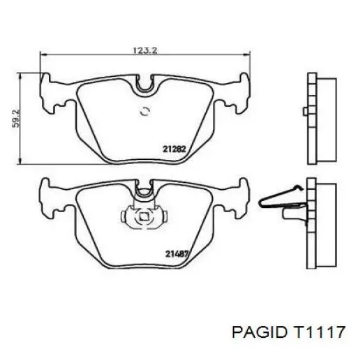 Колодки тормозные задние дисковые HELLA-PAGID T1117