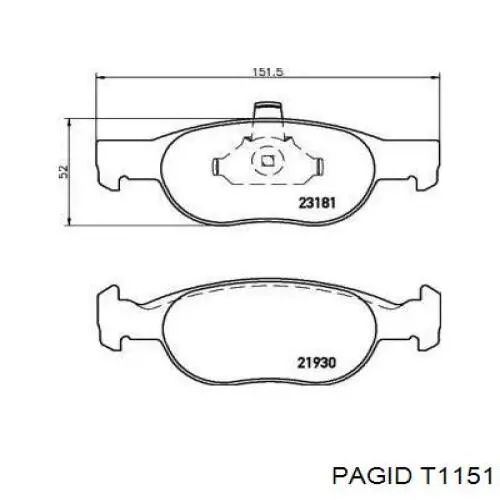 Передние тормозные колодки T1151 HELLA-PAGID