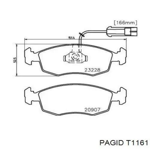 Передние тормозные колодки T1161 HELLA-PAGID