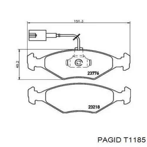 Передние тормозные колодки T1185 HELLA-PAGID