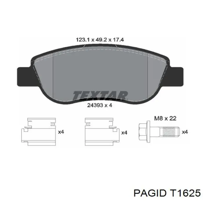 Передние тормозные колодки T1625 HELLA-PAGID