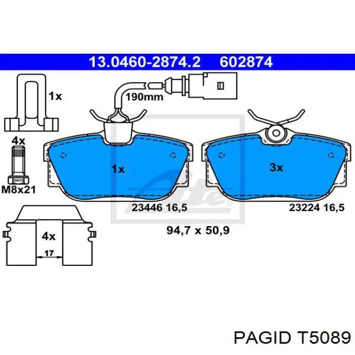 Задние тормозные колодки T5089 HELLA-PAGID