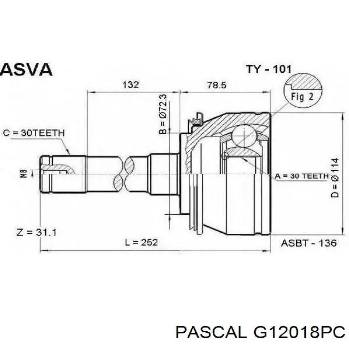ШРУС наружный передний G12018PC Pascal