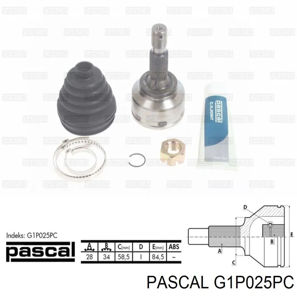 Шарнір різних кутових швидкостей передній G1P025PC Pascal