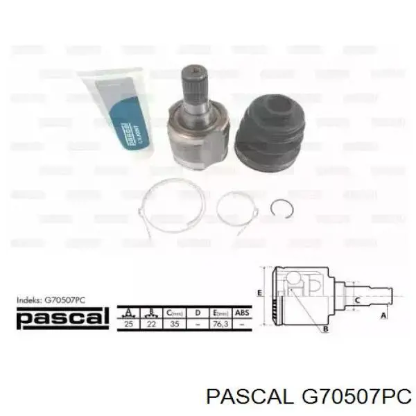 Шарнир угловых скоростей внутренний передний Pascal G70507PC цена, от 28.85 USD