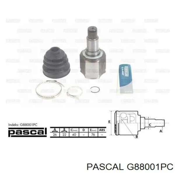 Junta homocinética interior delantera derecha G88001PC Pascal