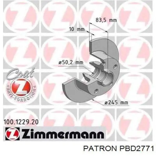 Задний тормозной диск Patron PBD2771 цена, от 36.98 USD