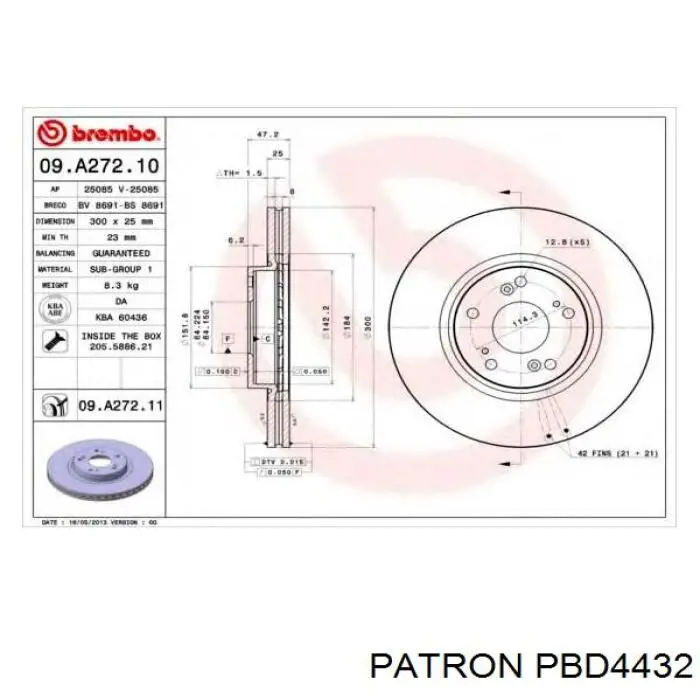 PBD4432 Patron Диск тормозной передний
