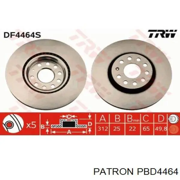 Передние тормозные диски PBD4464 Patron