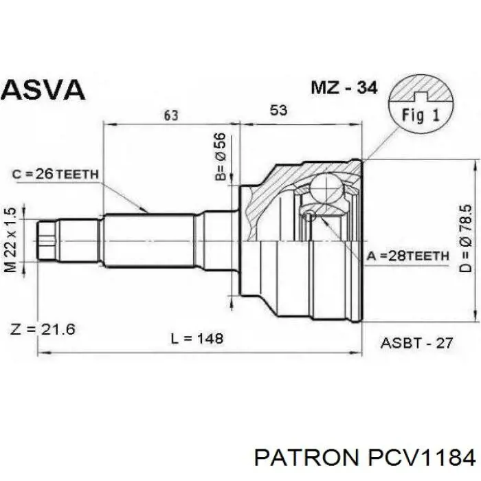 ШРУС наружный передний правый PCV1184 Patron