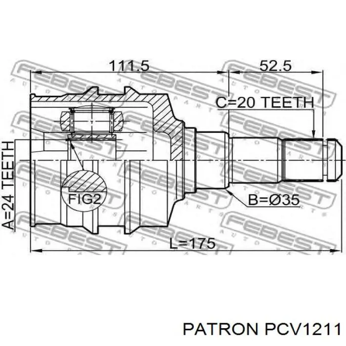 ШРУС внутренний передний левый PCV1211 Patron