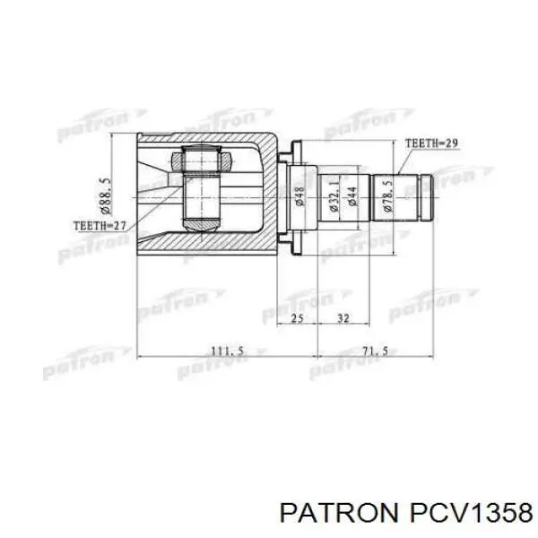 ШРУС внутренний передний левый PATRON PCV1358