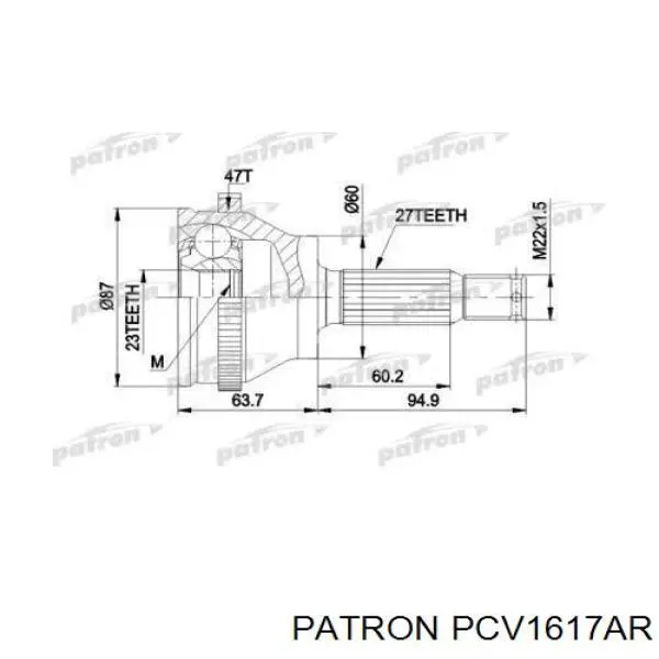 ШРУС внешний передний, правый Patron PCV1617AR цена, от 231.60 USD