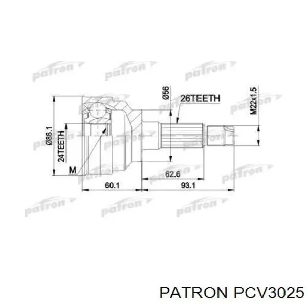 ШРУС наружный PATRON PCV3025 ШРУС наружный PATRON PCV3025