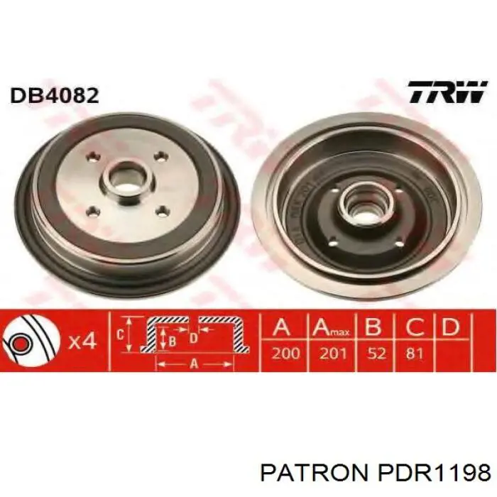 PDR1198 Patron Тормозной барабан