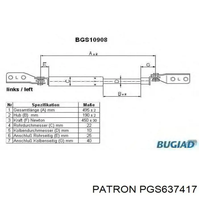 Амортизатор багажника 2026953 Doga