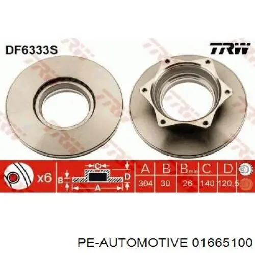 Тормозные диски 01665100 PE Automotive