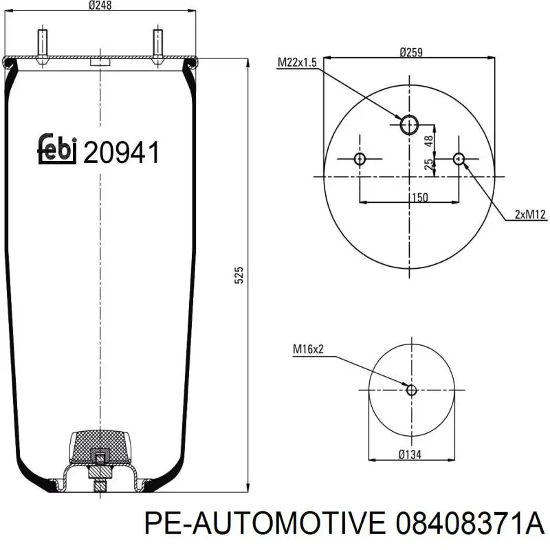 Пневмоподушка (пневморессора) моста 08408371A PE Automotive