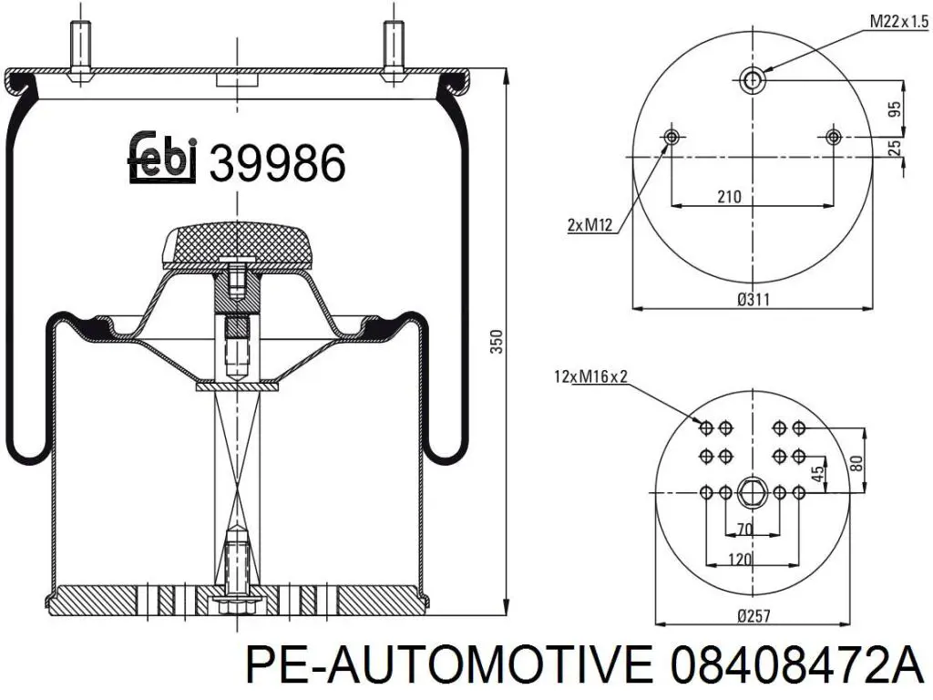 Пневмоподушка (пневморессора) моста 08408472A PE Automotive