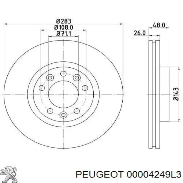 Передние тормозные диски 00004249L3 Peugeot/Citroen