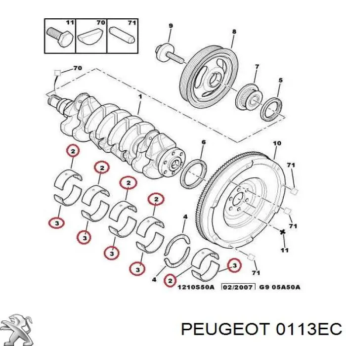 Juego de cojinetes de cigüeñal, estándar, (STD) 0113EC Peugeot/Citroen
