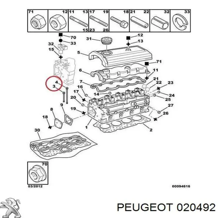 020492 Peugeot/Citroen parafuso de cabeça de motor (cbc)