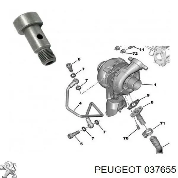 Болт трубки турбины подачи масла Peugeot/Citroen 037655