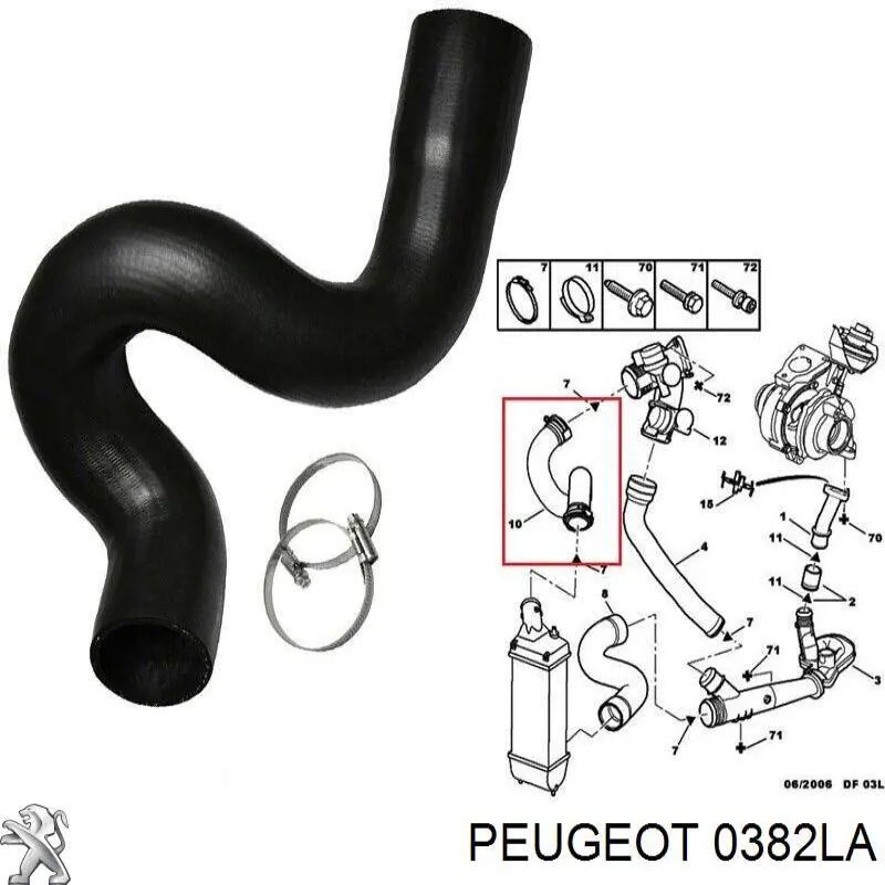 Tubo flexible de aire de sobrealimentación superior 0382LA Peugeot/Citroen