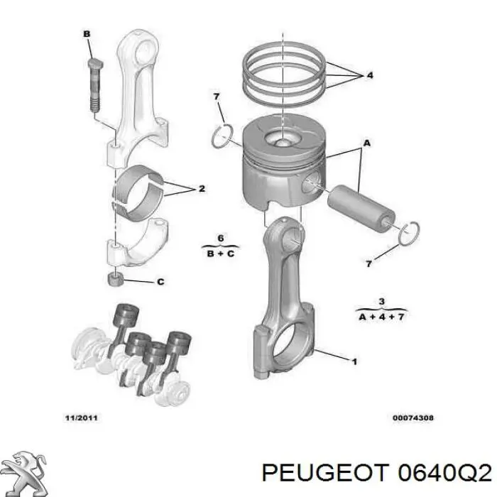 0640Q2 Peugeot/Citroen кольца поршневые на 1 цилиндр, 2-й ремонт (+0,65)