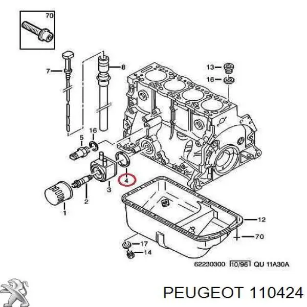 Прокладка адаптера масляного холодильника на Peugeot 405 I 
