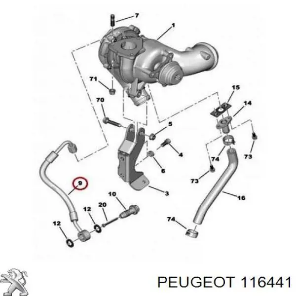 Tubo (Manguera) Para El Suministro De Aceite A La Turbina 116441 Peugeot/Citroen
