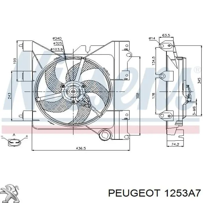 Difusor de radiador, ventilador de refrigeración, condensador del aire acondicionado, completo con motor y rodete 1253A7 Peugeot/Citroen