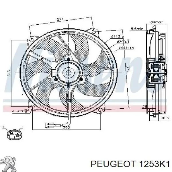 1253K1 Peugeot/Citroen электровентилятор охлаждения в сборе (мотор+крыльчатка левый)