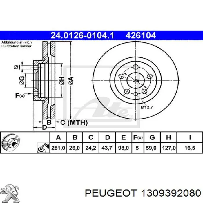 Передние тормозные диски 1309392080 Peugeot/Citroen