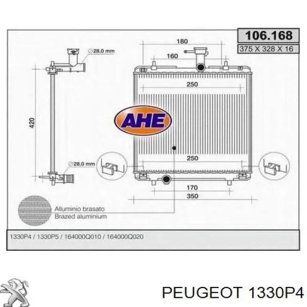 Radiador refrigeración del motor 1330P4 Peugeot/Citroen